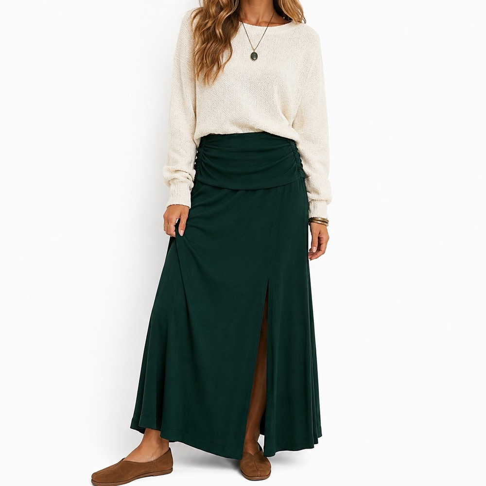 Free People Free-Est Maxi Skirt Womens XS Green Front Slit Boho Festival